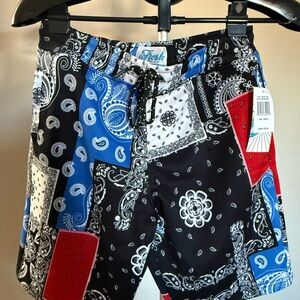 NWT Fresh Men's Patchwork Paisley Shorts - Black, Blue, Red